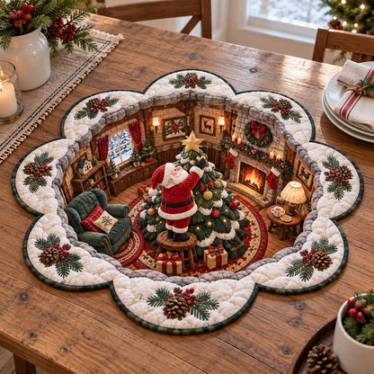 Santa Winter Retreat Custom Shape Quilted Table Topper SN0TV475