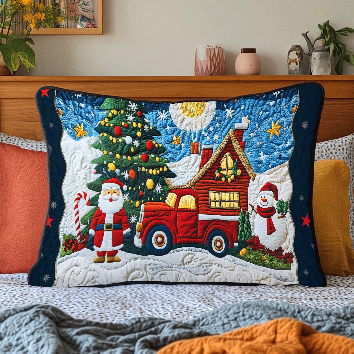 Santa Winter Wonderland Quilted Bedding Pillow Case NCU0DV2150
