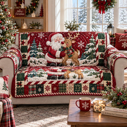 Santa Woodland Christmas Quilted Sofa Cover SN0DV649