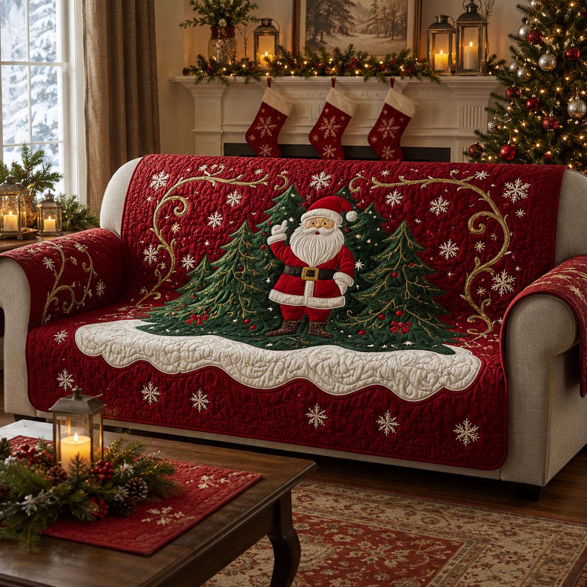Santa Woodland Quilted Sofa Cover SN0DV145