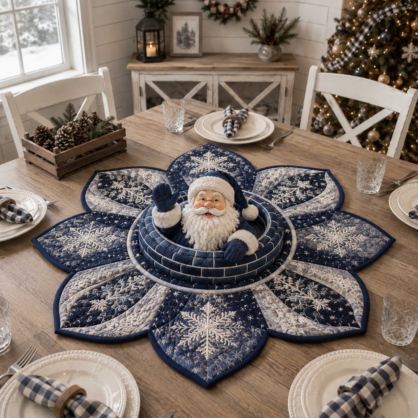 Santa Workshop Custom Shape Quilted Table Topper SN0TD187