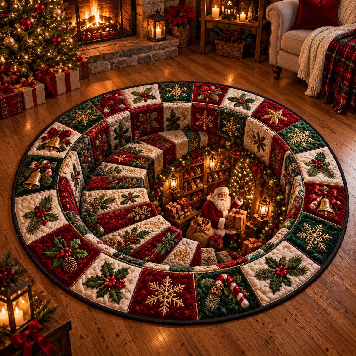 Santa Workshop Spiral Quilted Round Mat SN0DV803