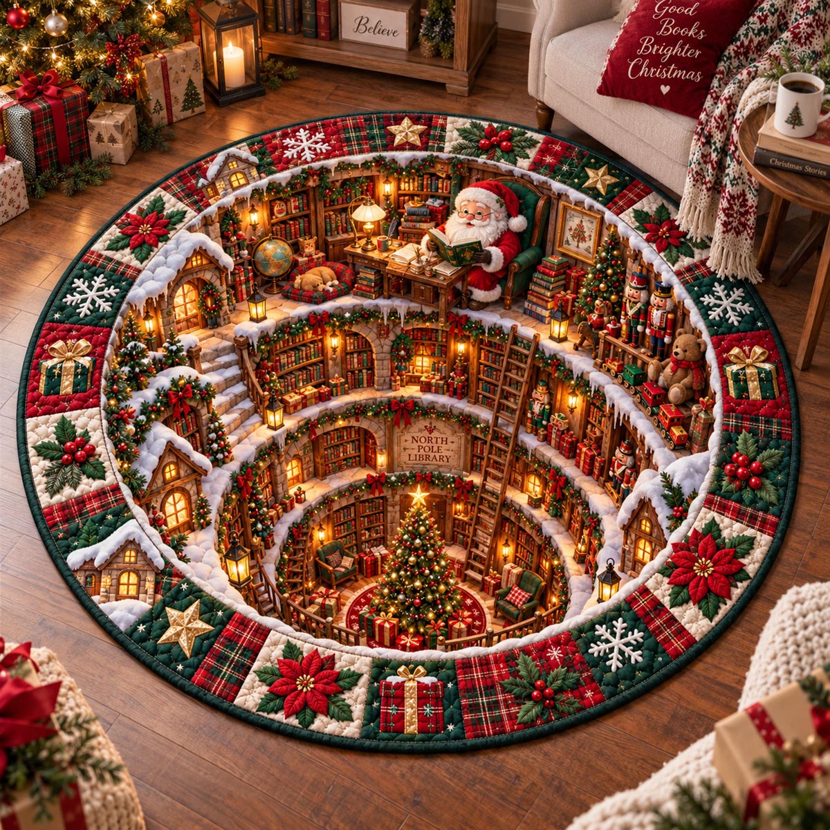 Santa Workshop Spiral Quilted Round Mat SN0DV829