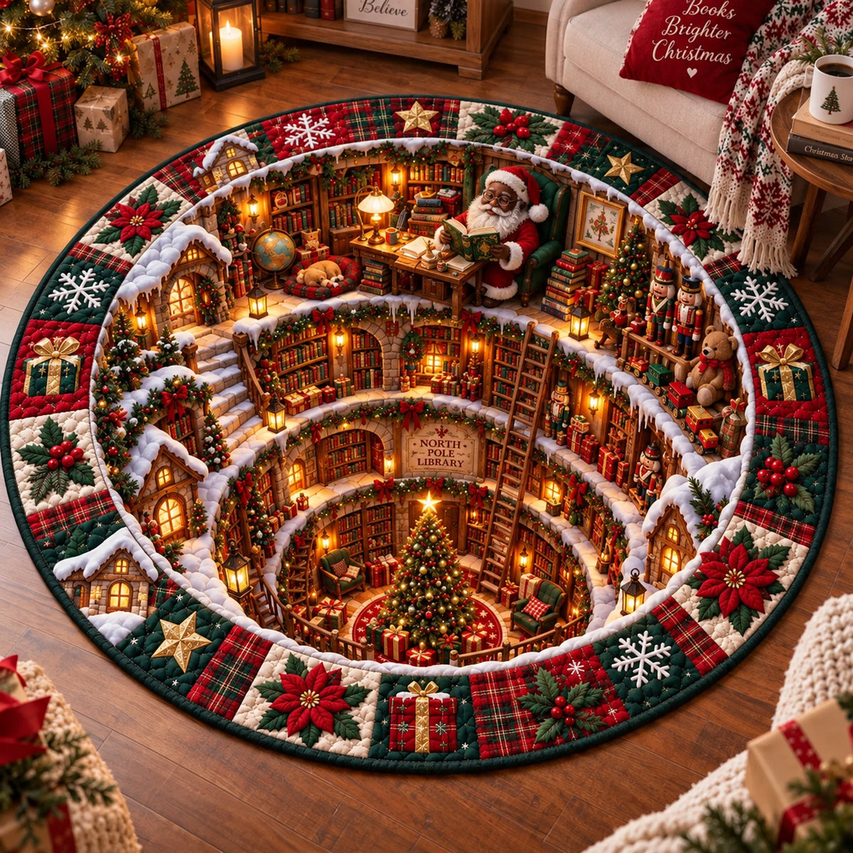 Santa Workshop Spiral v2 Quilted Round Mat SN0DV940