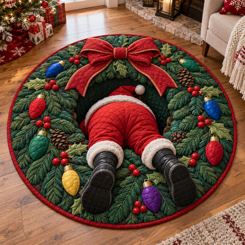 Santa Wreath Cheer Quilted Round Mat SN0TV454
