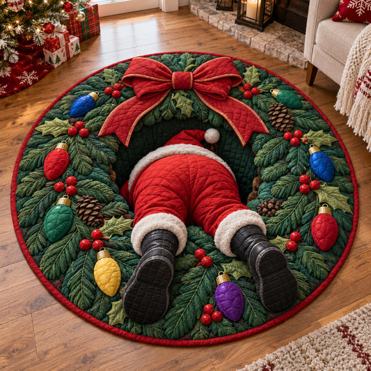 Santa Wreath Cheer Quilted Round Mat SN0TV454