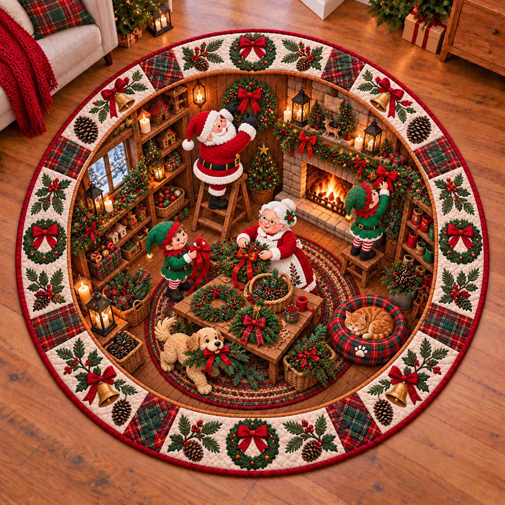 Santa Wreaths Quilted Round Mat SN0HH0727