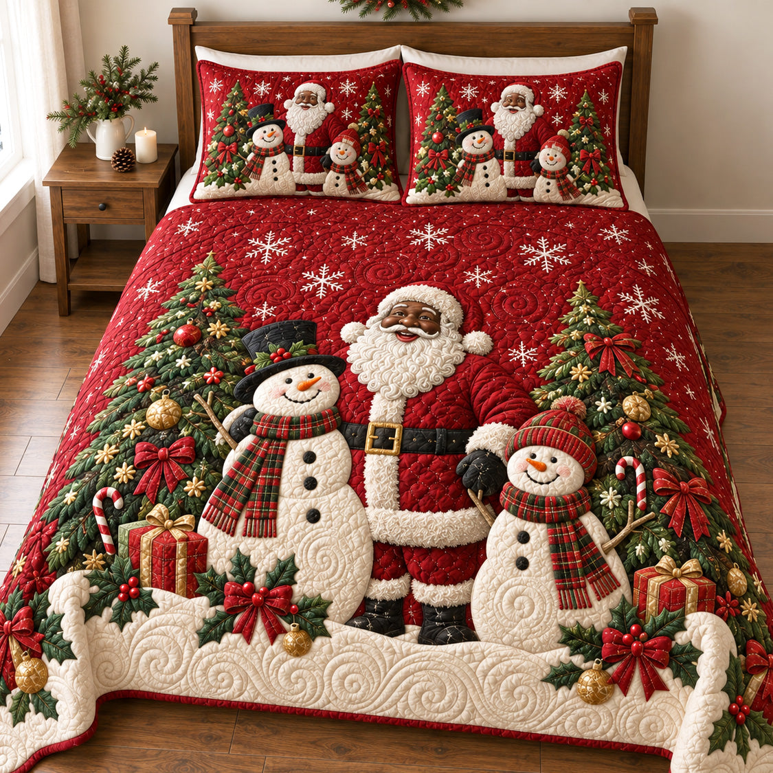 Santa and Snow 3-Piece Quilted Bedding Set SN0TV336