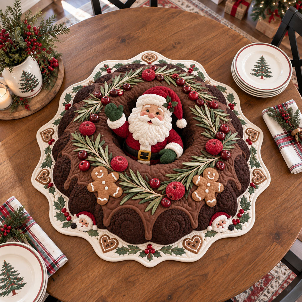 Santa’s Christmas Bundt Custom Shape Quilted Table Topper SN0PT1108