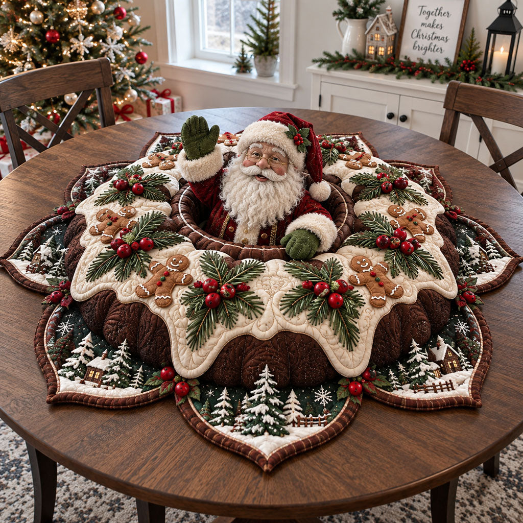 Santa’s Christmas Feast Custom Shape Quilted Table Topper SN0PT1109