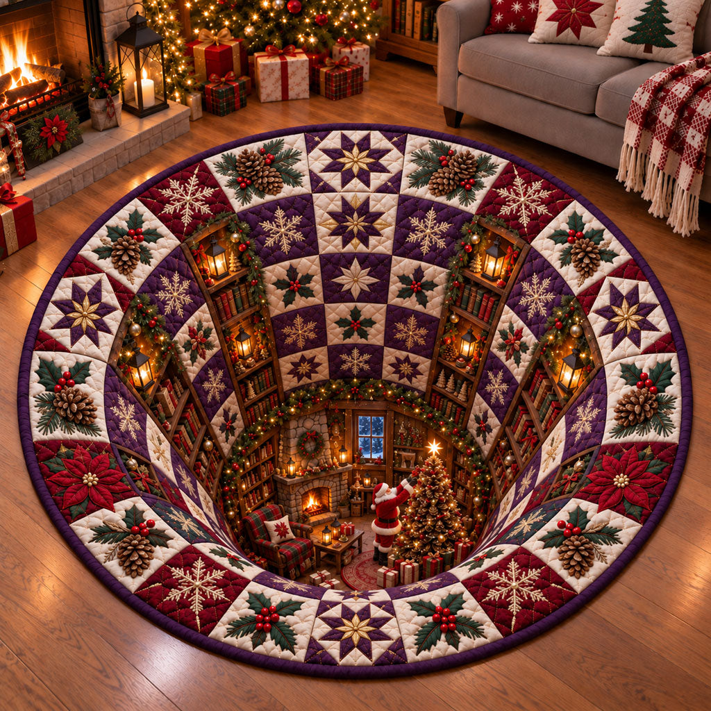 Santa’s Hidden Library Quilted Round Mat SN0PT1238