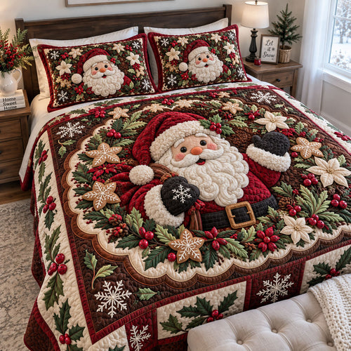 Santa’s Holiday Hearth 3-Piece Quilted Bedding Set SN0PT1161