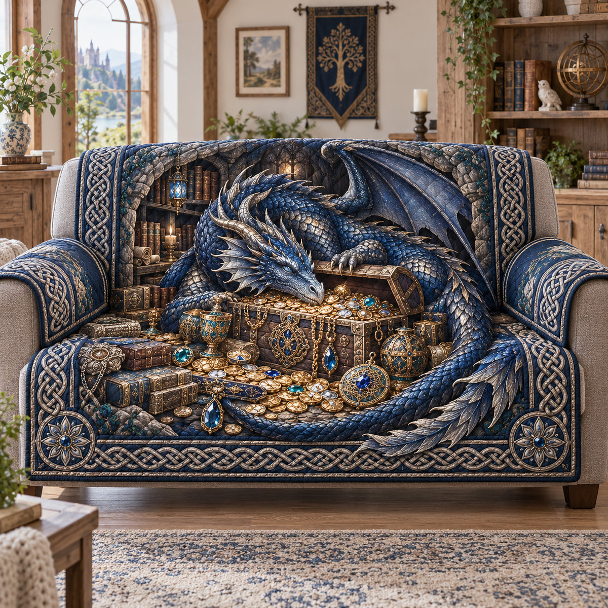 Sapphire Dragon Quilted Sofa Cover SN0TV849