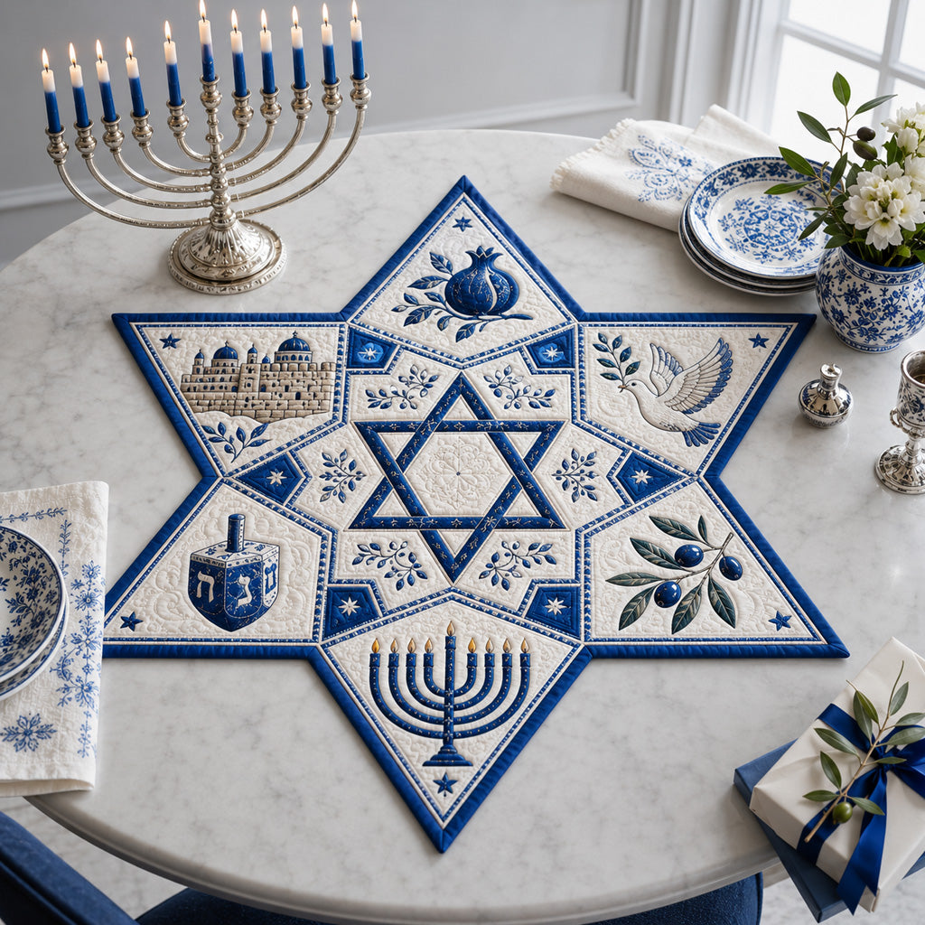 Sapphire Promise Star Custom Shape Quilted Table Topper SN0HH0073