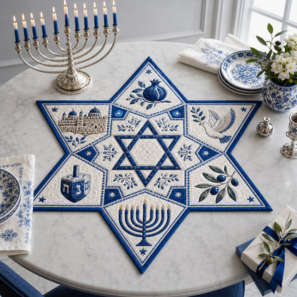 Sapphire Promise Star Custom Shape Quilted Table Topper SN0HH0073