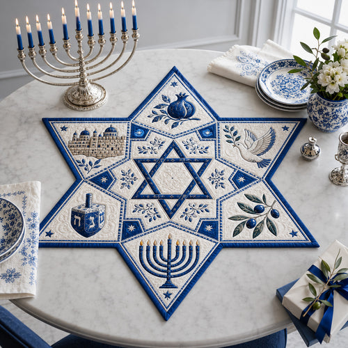 Sapphire Promise Star Custom Shape Quilted Table Topper SN0HH0073
