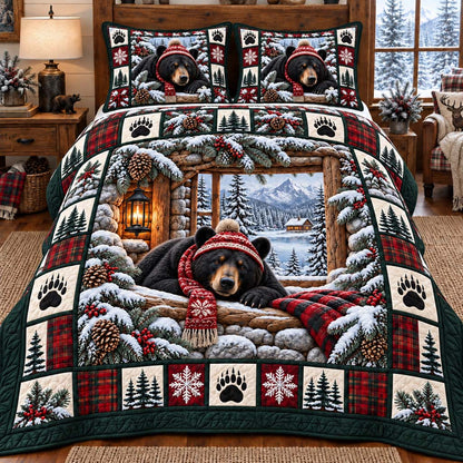 Scarf Window Bear 3-Piece Quilted Bedding Set SN0HH1001