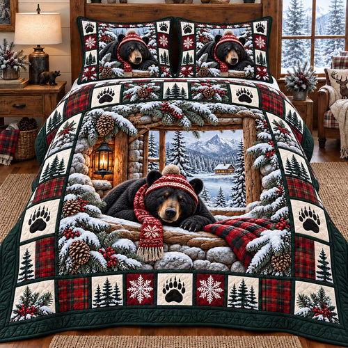 Scarf Window Bear 3-Piece Quilted Bedding Set SN0HH1001