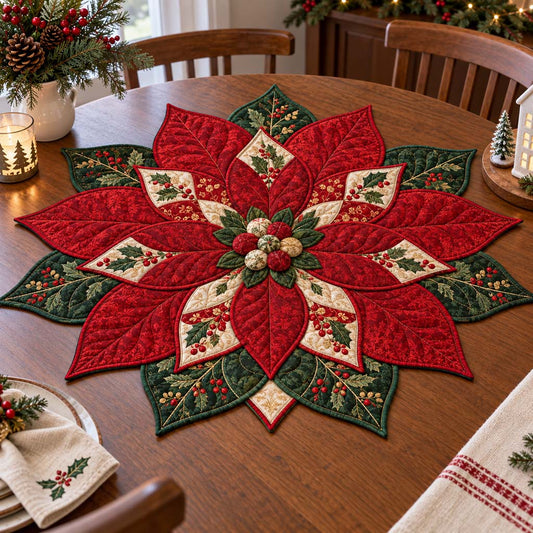 Scarlet Poinsettia Petals Custom Shape Quilted Table Topper SN0HH0316
