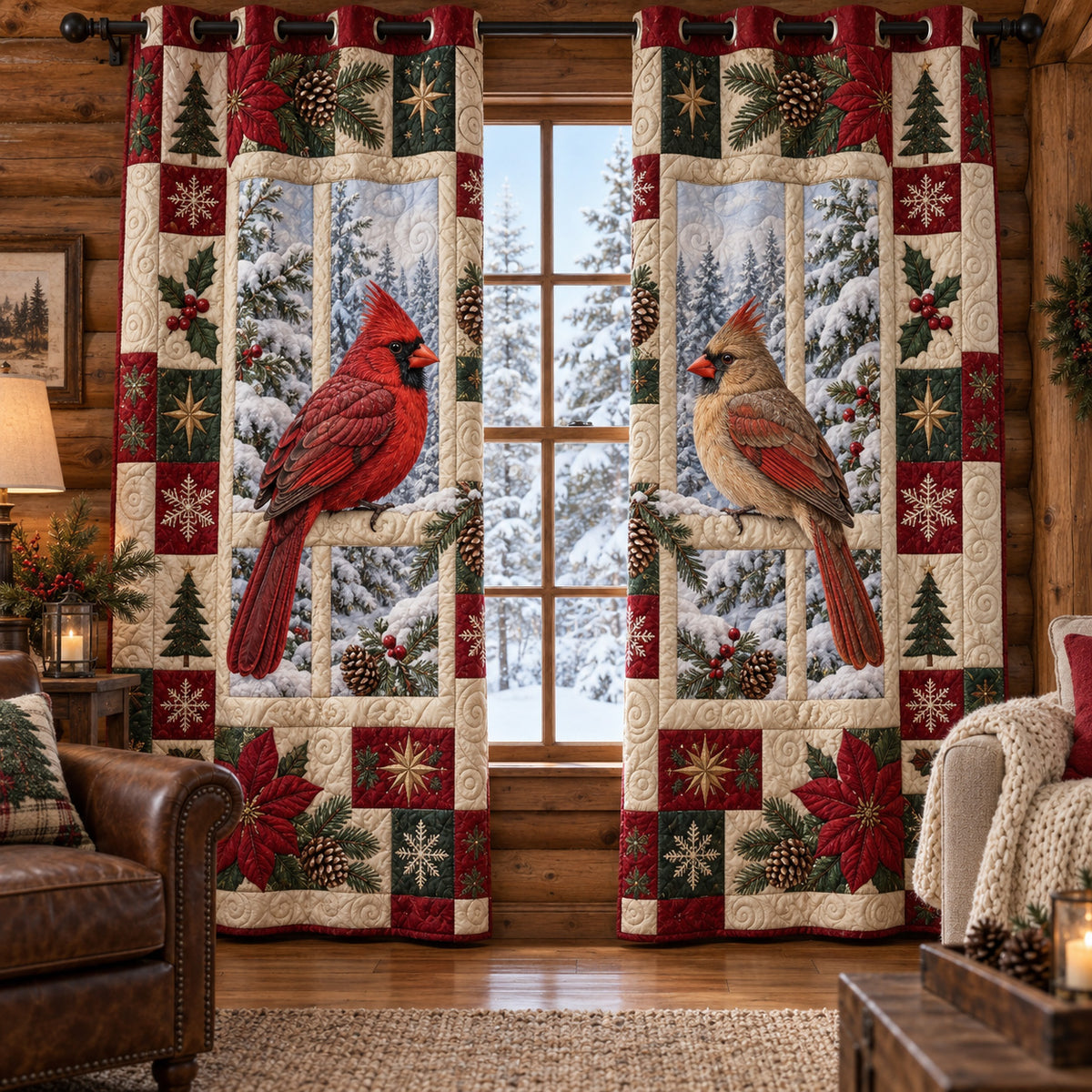Scarlet Songbirds Quilted Curtains SN0TV738