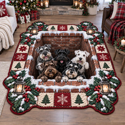 Schnauzer Christmas Hideaway Custom Shape Area Rug SN0DV777