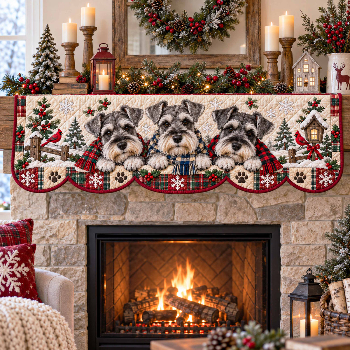 Schnauzer Christmas Quilted Mantel Scarf SN0TD791