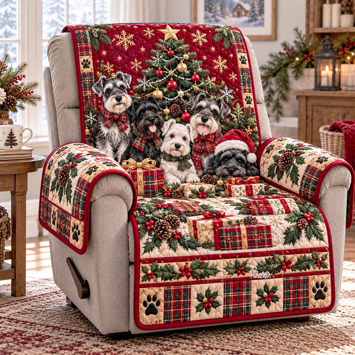 Schnauzer Holiday Quilted Sofa Cover SN0TD1241