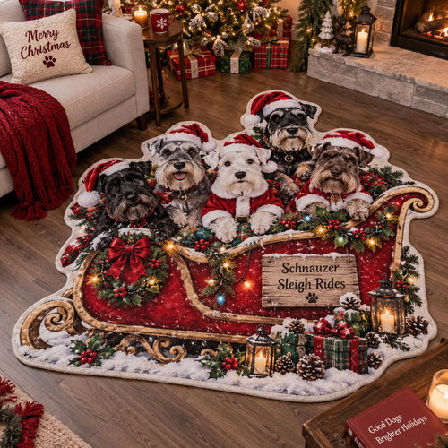 Schnauzer Sleigh Ride Custom Shape Area Rug SN0DV778