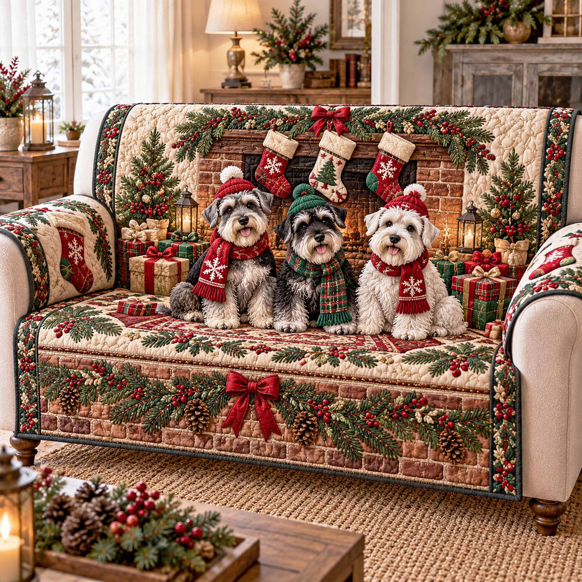 Schnauzer Winter Quilted Sofa Cover SN0TD1242