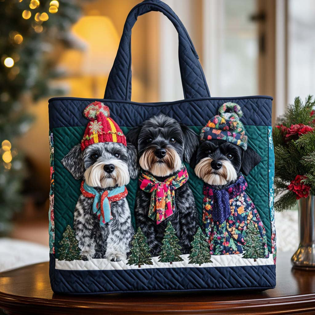 Schnauzer Winter Style Quilted Tote Bag NCU0NT9781