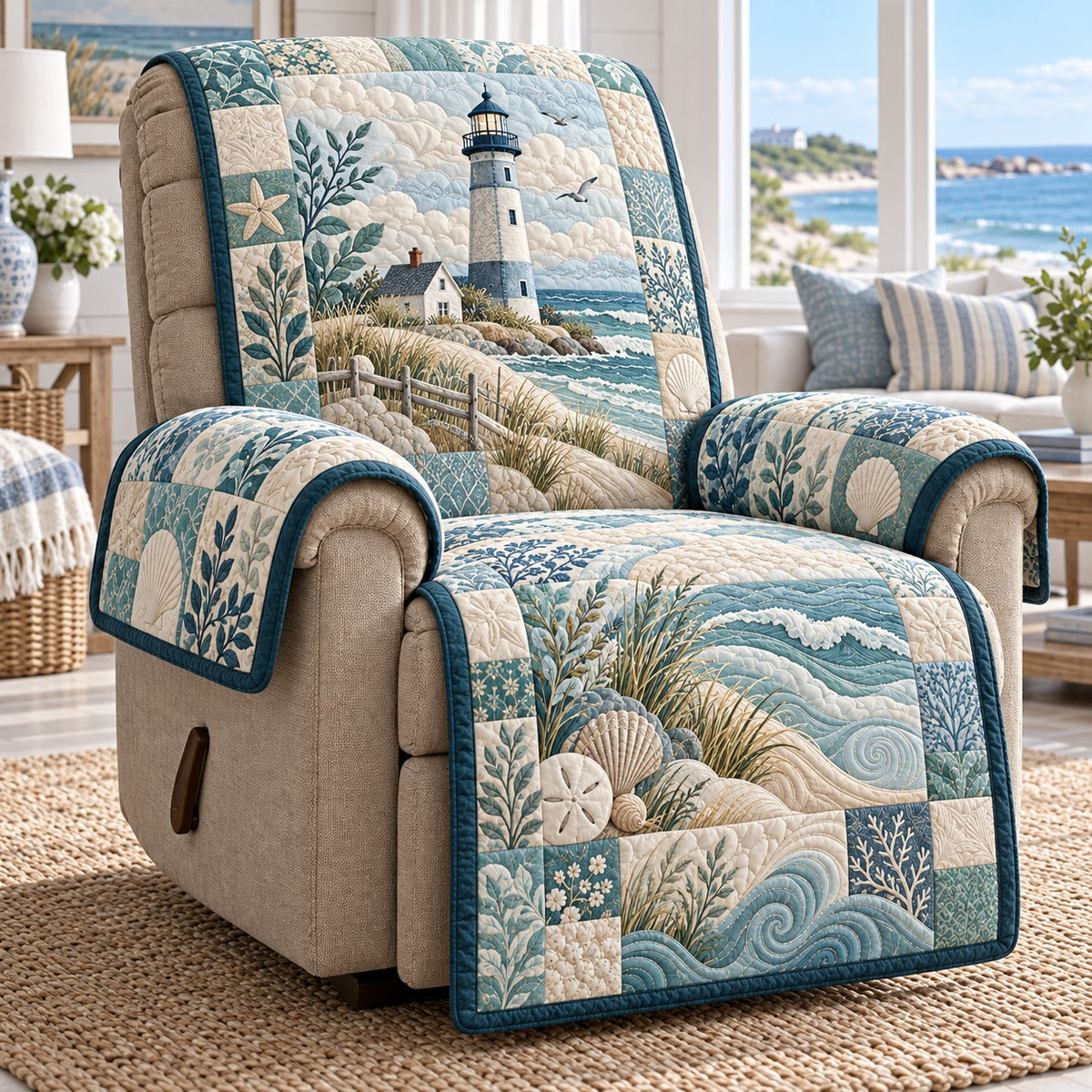 Seashell Lighthouse Dunes Quilted Sofa Cover SN0TV916