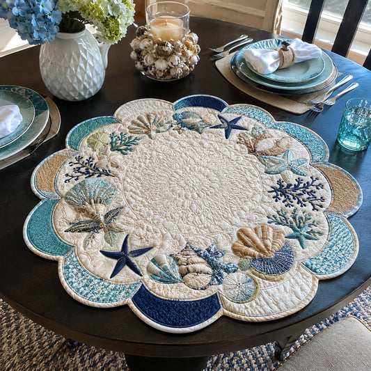 Seashell Starfish Wreath Custom Shape Quilted Table Topper SN0DV527