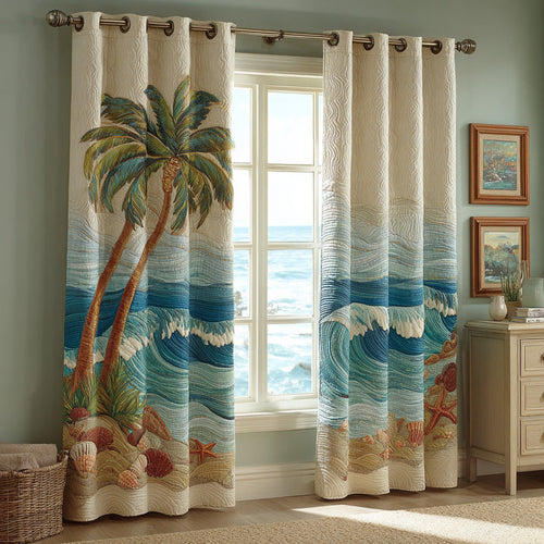 Seaside Palm Light Quilted Curtains NCU0DH820