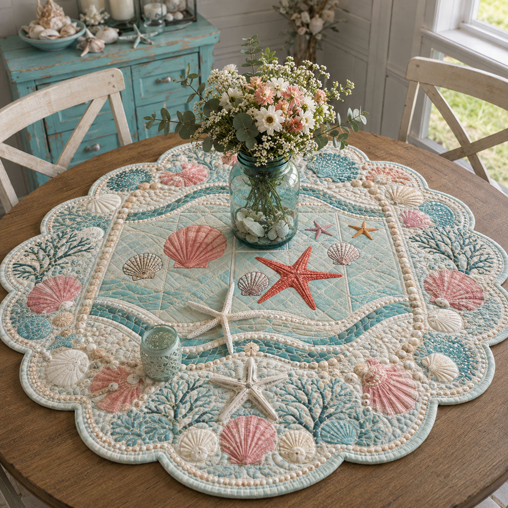 Seaside Porcelain Custom Shape Quilted Table Topper SN0PT896