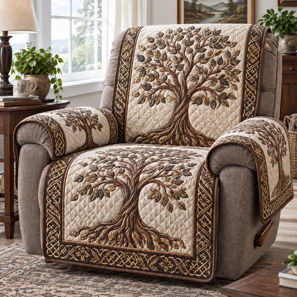 Sepia Roots Tree Quilted Sofa Cover SN0DV976
