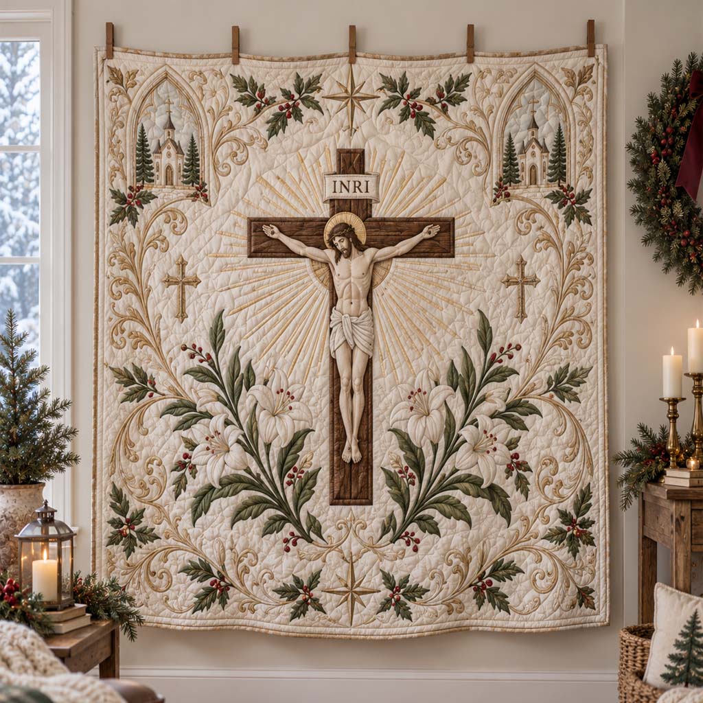 Serene Crucifixion Quilted Blanket SN0HH0854