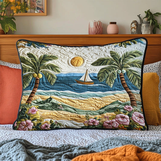 Serene Palm Island Quilted Bedding Pillow Case NCU0DV4700