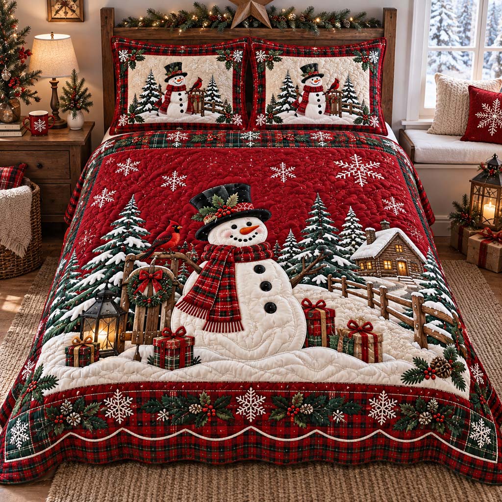 Serene Snowman 3-Piece Quilted Bedding Set SN0HH0636
