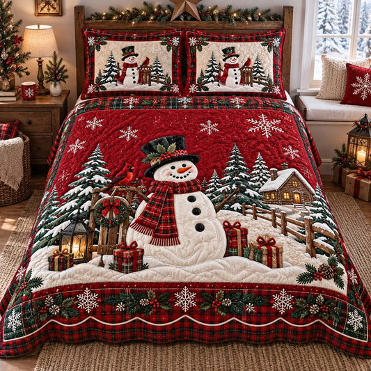 Serene Snowman 3-Piece Quilted Bedding Set SN0HH0636