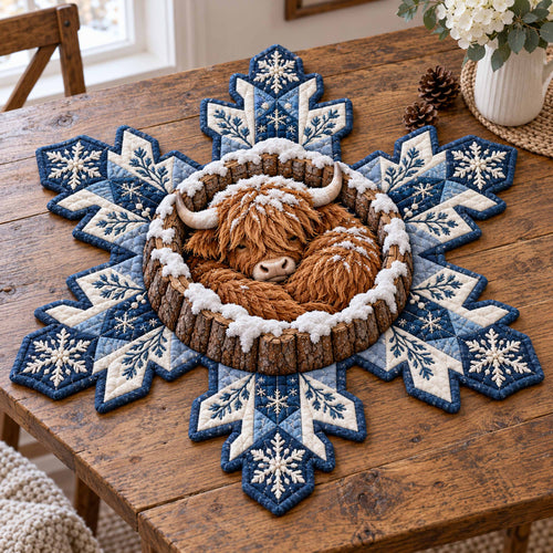 Shaggy Highland Cow Custom Shape Quilted Table Topper SN0TD1005