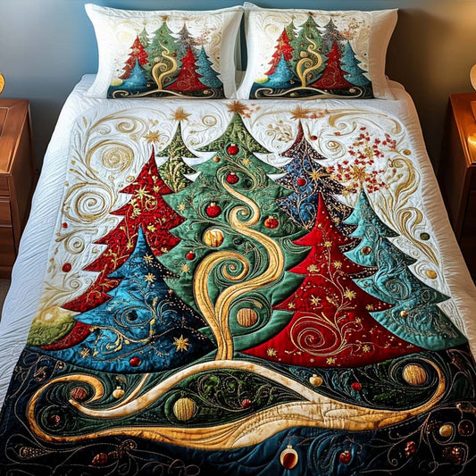Shimmering Evergreen Tales 3-Piece Quilted Bedding Set NCU0NT1909