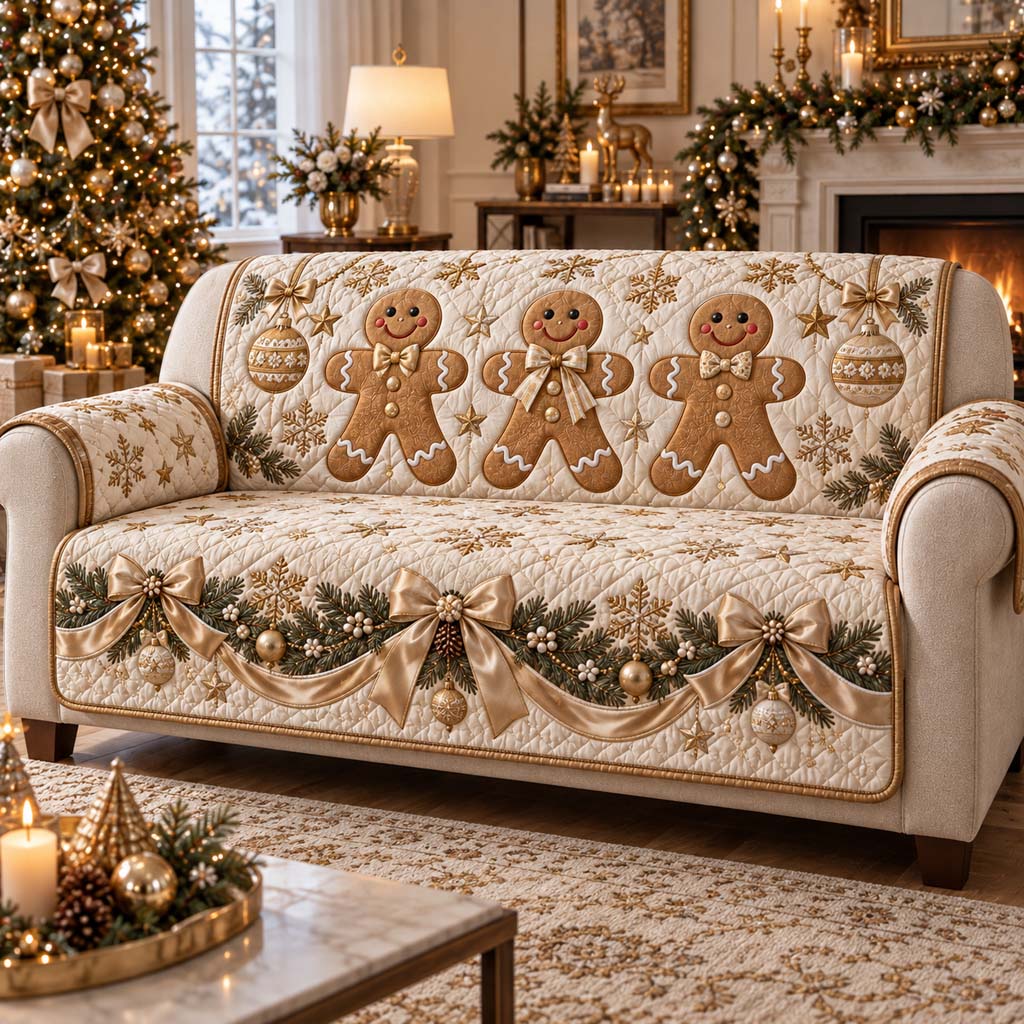 Shimmering Gingerbread Elegance Quilted Sofa Cover SN0HH0422