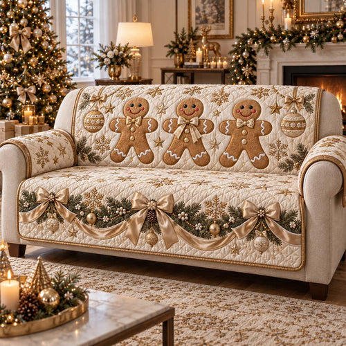 Shimmering Gingerbread Elegance Quilted Sofa Cover SN0HH0422