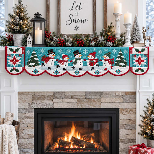 Skating Snowman Parade Quilted Mantel Scarf SN0HH0366