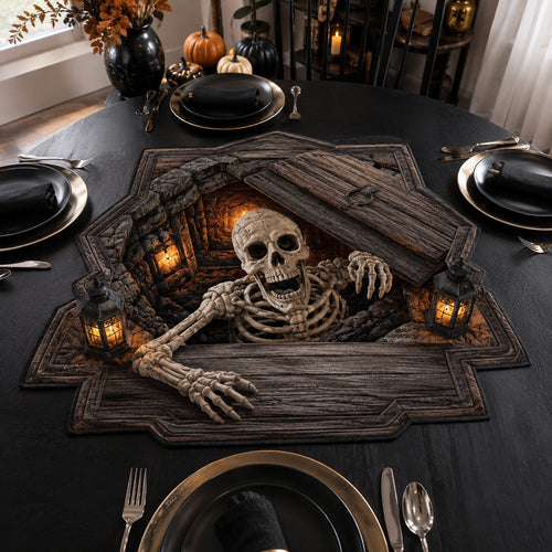 Skeleton Coffin Breakout Custom Shape Quilted Table Topper SN0DV367