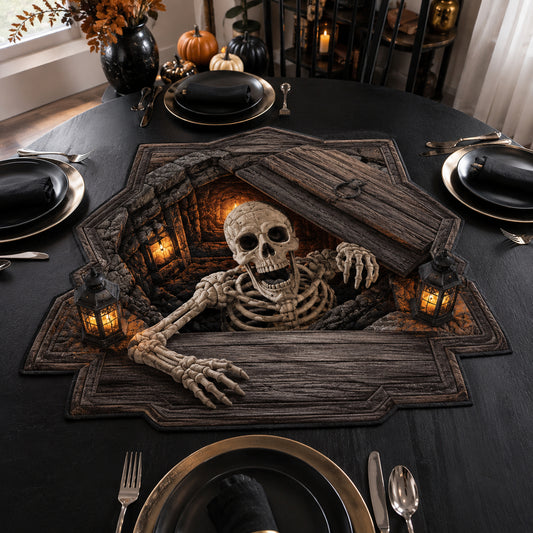 Skeleton Coffin Breakout Custom Shape Quilted Table Topper SN0DV367