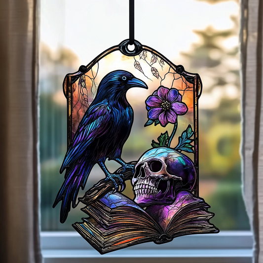 Skull Crow Book - Window Hanging Suncatcher NCU0PD027