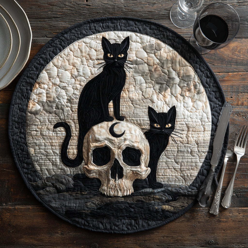 Skull Black Cats Custom Shape Quilted Placemat NCU0LV044