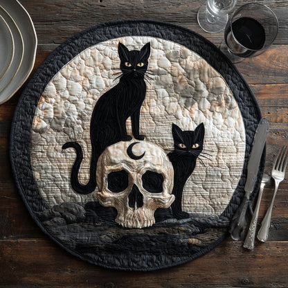 Skull Black Cats Custom Shape Quilted Placemat NCU0LV044