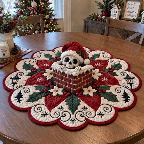 Skull’s Merry Christmas Custom Shape Quilted Table Topper SN0PT1111